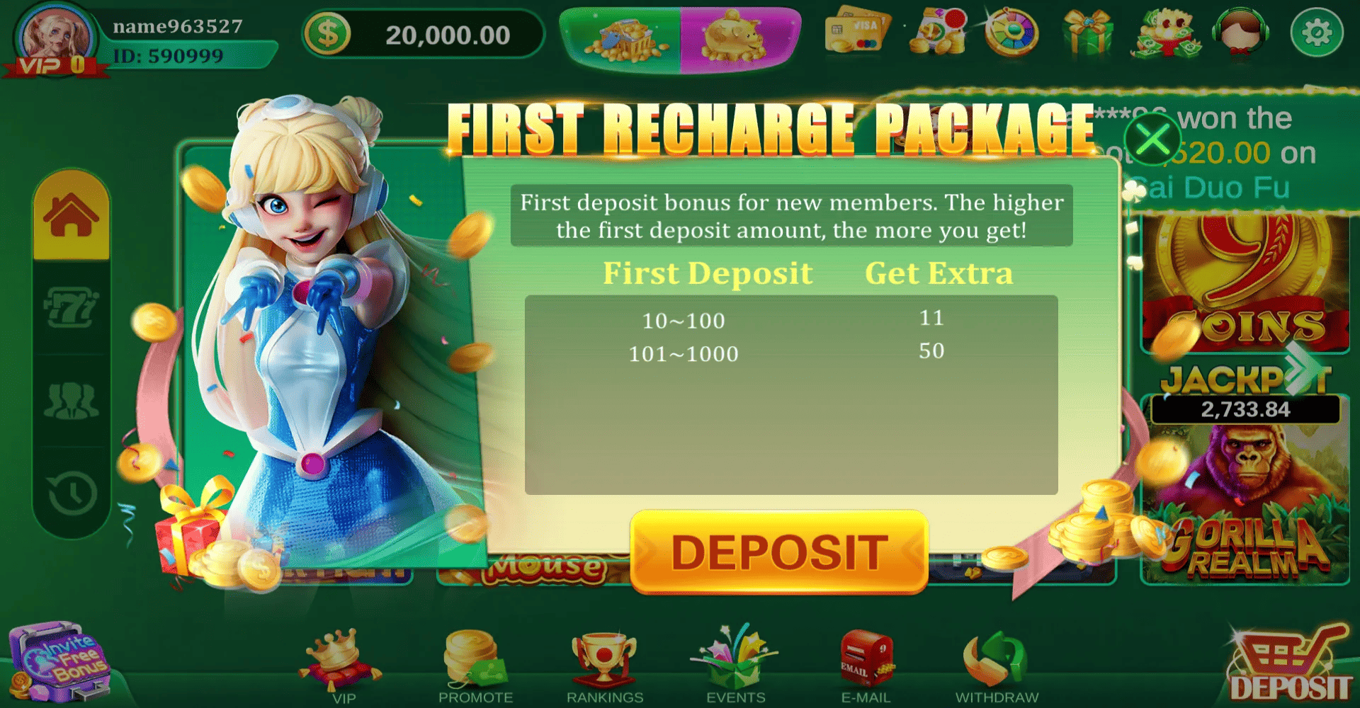 winli slots game first deposit bonus